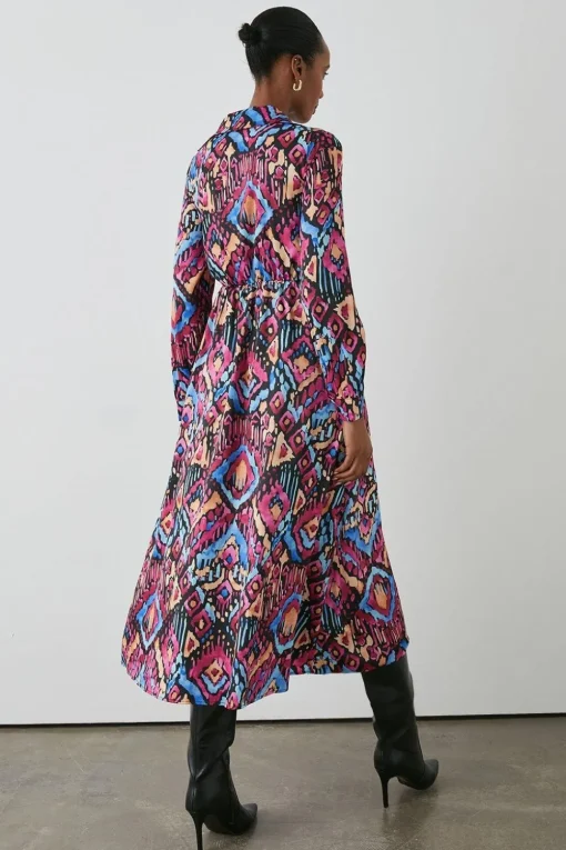 Abstract Satin Collared Wrap Dress