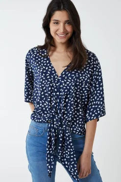 Abstract Spot Tie Front Batwing Top