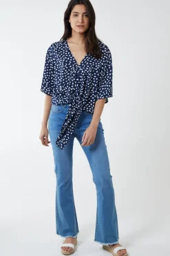 Abstract Spot Tie Front Batwing Top