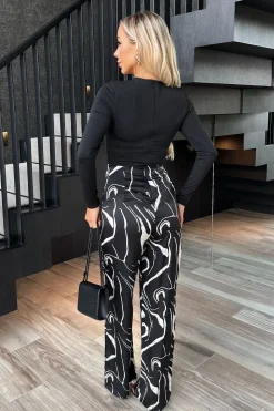 Abstract Stripe Print 2 in 1 Long Sleeve Wide Leg Jumpsuit