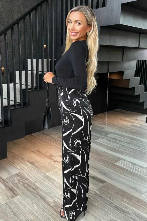 Abstract Stripe Print 2 in 1 Long Sleeve Wide Leg Jumpsuit