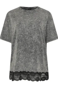 Acid Wash Lace Hem T-Shirt