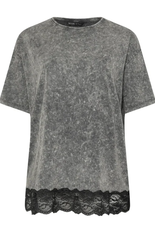 Acid Wash Lace Hem T-Shirt