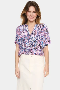 Agnes Short Sleeve V-notch Neck Blouse-