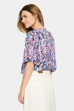Agnes Short Sleeve V-notch Neck Blouse-