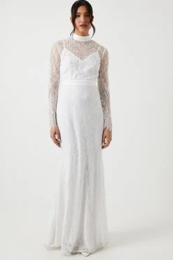 All Over Lace Long Sleeve Fishtail Wedding Dress