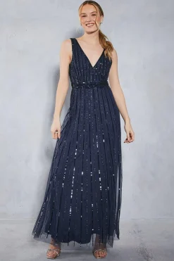 All Over Sequin V Neck Maxi Dress