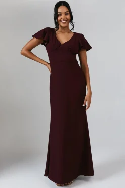 Angel Sleeve Corset Detail Crepe Bridesmaid Maxi Dress