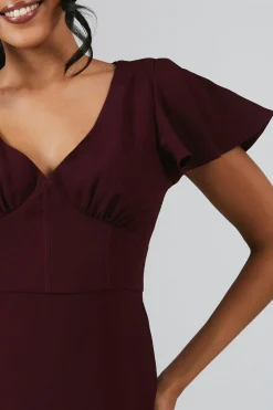 Angel Sleeve Corset Detail Crepe Bridesmaid Maxi Dress