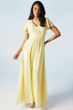Angel Sleeve Georgette Bridesmaids Maxi Dress