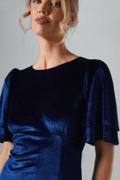 Angel Sleeve Tie Back Velvet Bridesmaid Maxi Dress