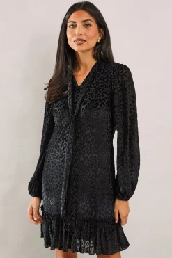 Animal Burnout Tie Neck Dress