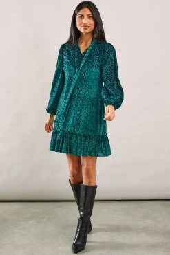Animal Burnout Tie Neck Dress