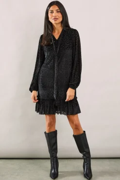Animal Burnout Tie Neck Dress