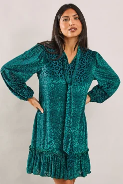 Animal Burnout Tie Neck Dress