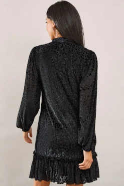 Animal Burnout Tie Neck Dress