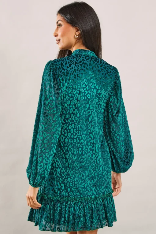 Animal Burnout Tie Neck Dress