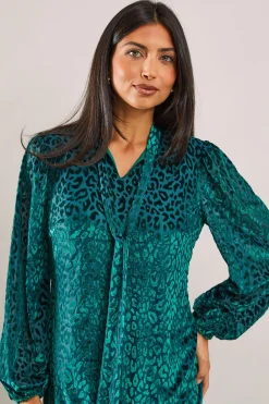 Animal Burnout Tie Neck Dress