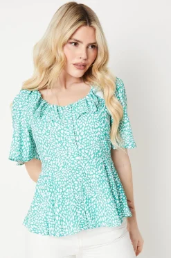 Animal Button Front Angel Sleeve Blouse