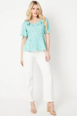 Animal Button Front Angel Sleeve Blouse