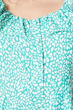 Animal Button Front Angel Sleeve Blouse
