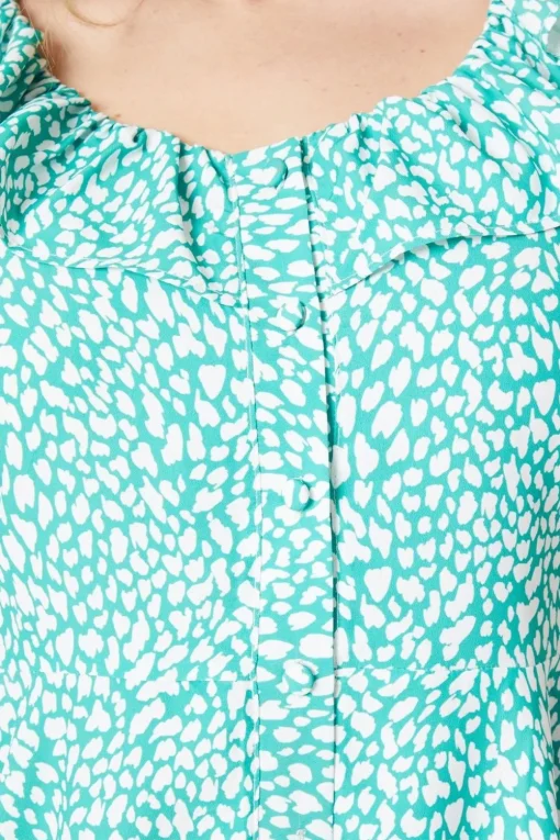 Animal Button Front Angel Sleeve Blouse