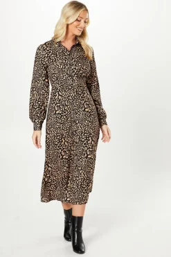 Animal Empire Half Placket Midi Shirt Dress