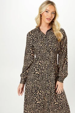 Animal Empire Half Placket Midi Shirt Dress