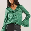 Animal Jacquard Ruffle Blouse