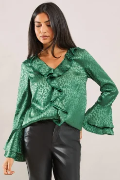 Animal Jacquard Ruffle Blouse
