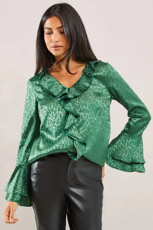 Animal Jacquard Ruffle Blouse