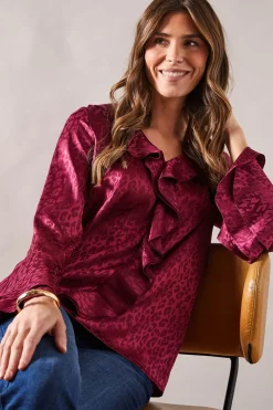 Animal Jacquard Ruffle Blouse