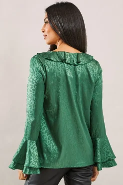 Animal Jacquard Ruffle Blouse