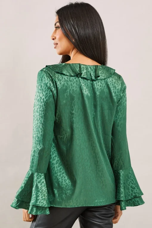 Animal Jacquard Ruffle Blouse