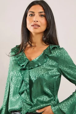 Animal Jacquard Ruffle Blouse