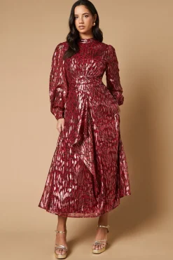 Animal Metallic Jacquard Ruffle Front Dress