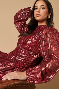 Animal Metallic Jacquard Ruffle Front Dress