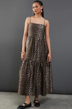 Animal Organza Strappy Smock Midi Dress