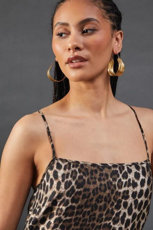 Animal Organza Strappy Smock Midi Dress