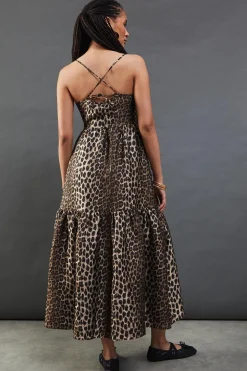 Animal Organza Strappy Smock Midi Dress