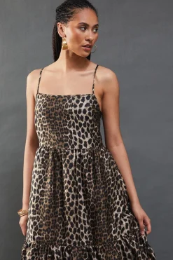 Animal Organza Strappy Smock Midi Dress
