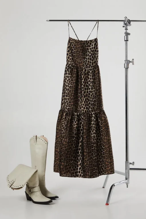 Animal Organza Strappy Smock Midi Dress