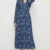 Animal Pleated V Neck Midi Dress