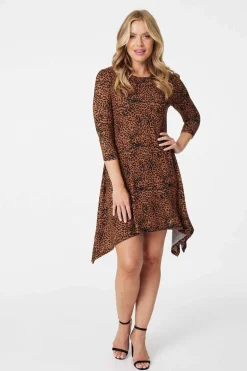 Animal Print 3/4 Sleeve Jumper Dress
