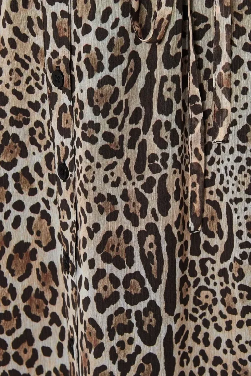 Animal Print Chiffon Sleeveless Ruffle Waisted Midi Dress