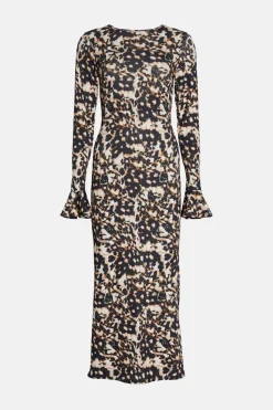 Animal Print Flute Sleeve Midi Dress