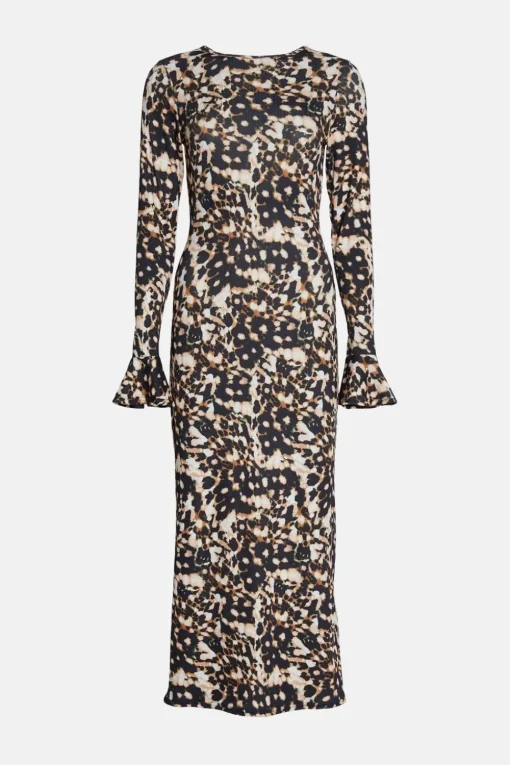 Animal Print Flute Sleeve Midi Dress