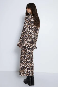 Animal Print Flute Sleeve Midi Dress