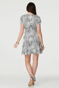 Animal Print Frilled Short Dress