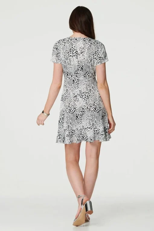 Animal Print Frilled Short Dress